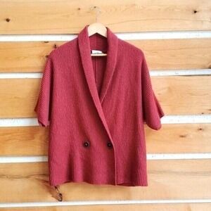 CAbi Love Carol Rosewood Knitted Button Collared SS Sweater‎ Sz S (?) Cardigan